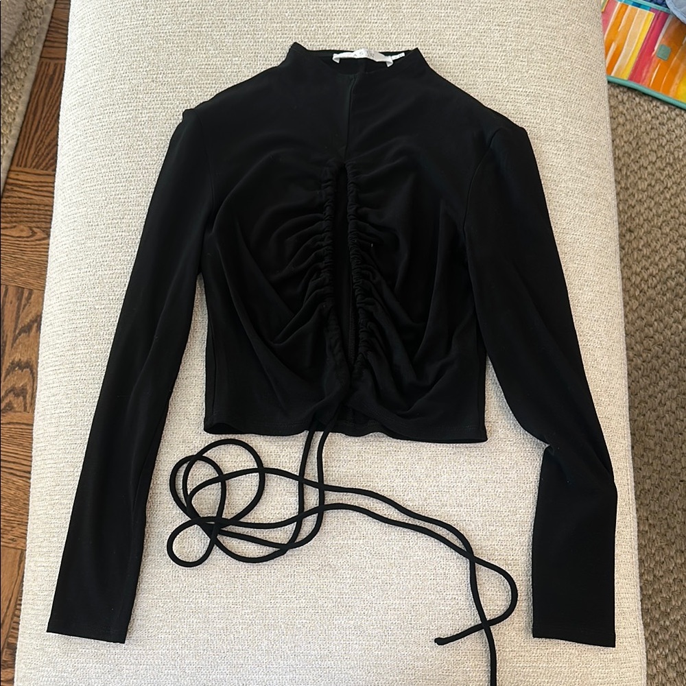 Astr Black Ruched Long Sleeve Bodysuit